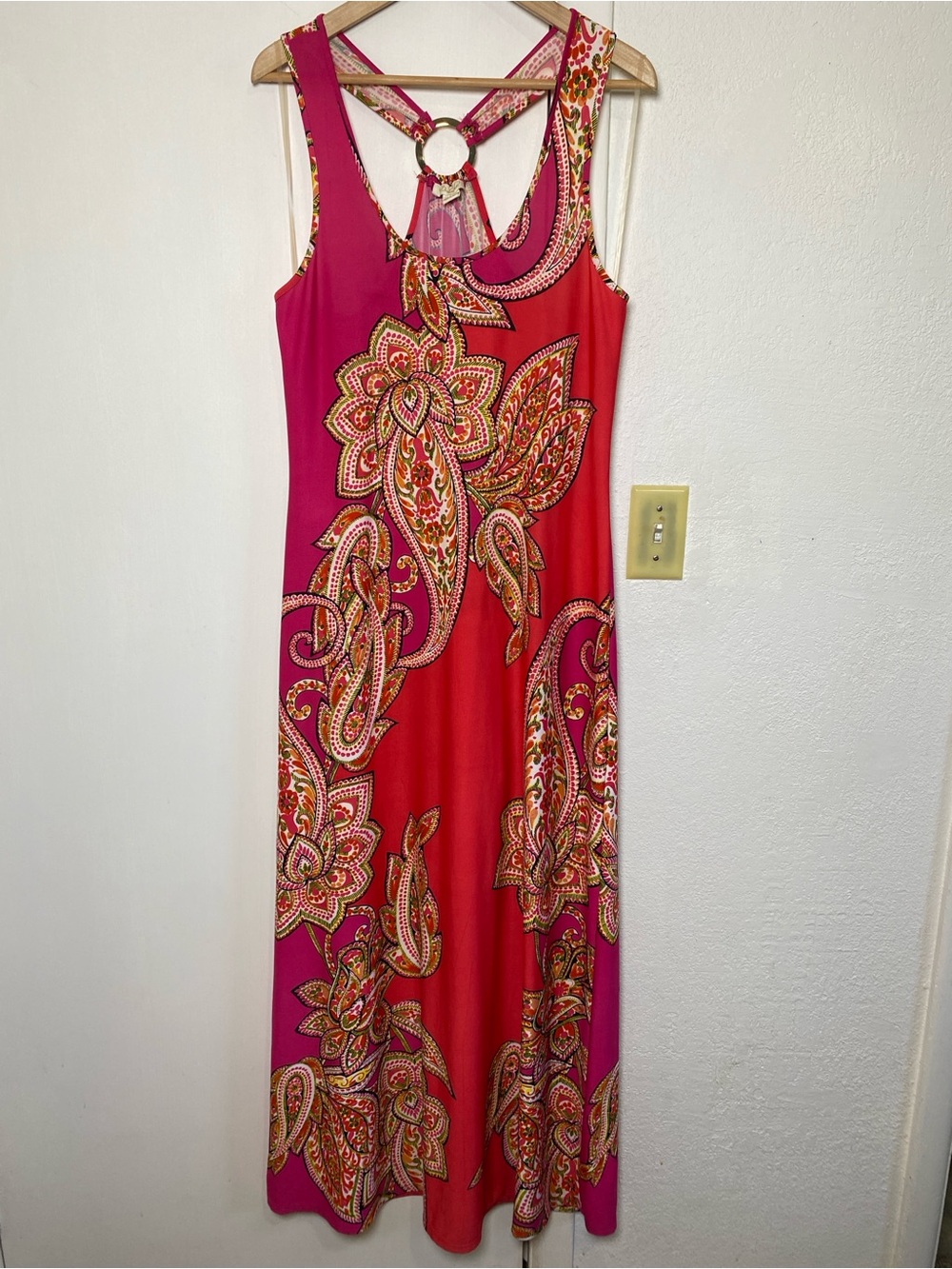 Prelude Pink Paisley Maxi Dress Ring Back Boho Resort Y2K Size Large